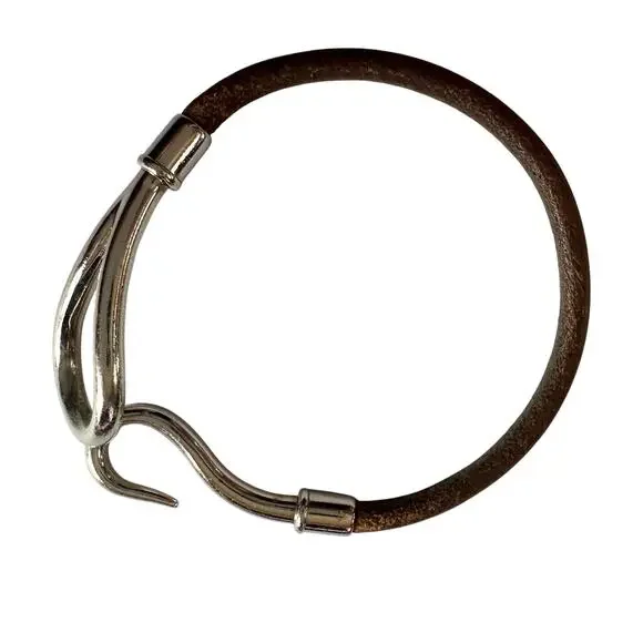 Hermès Jumbo Leather Hook Wrap Bangle Bracelet - Deep Brown